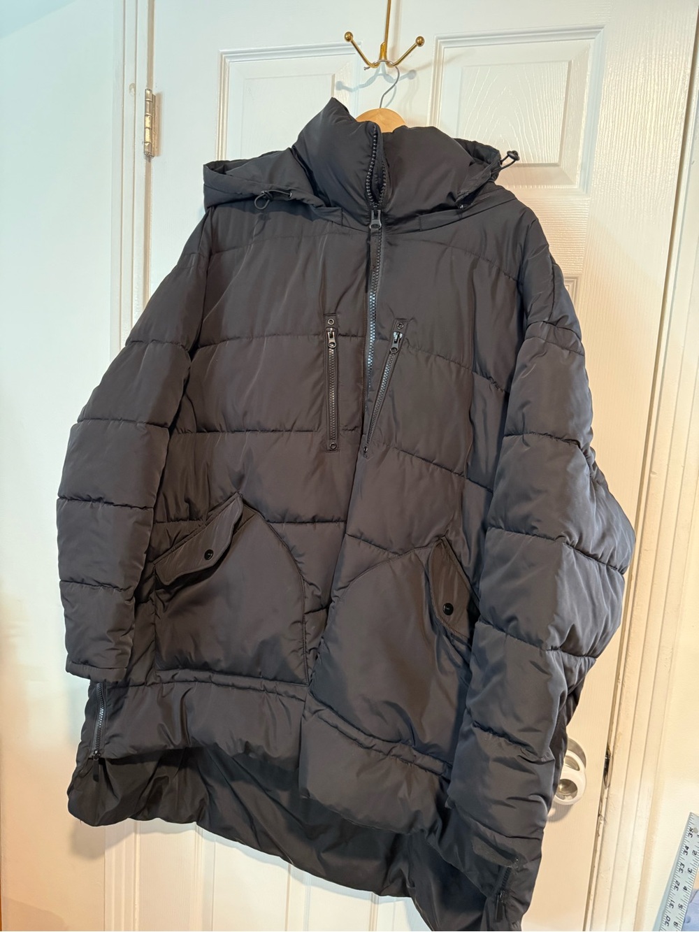 Universal Standard Black Matterhorn Quilted Hooded Puffer Coat Oversized